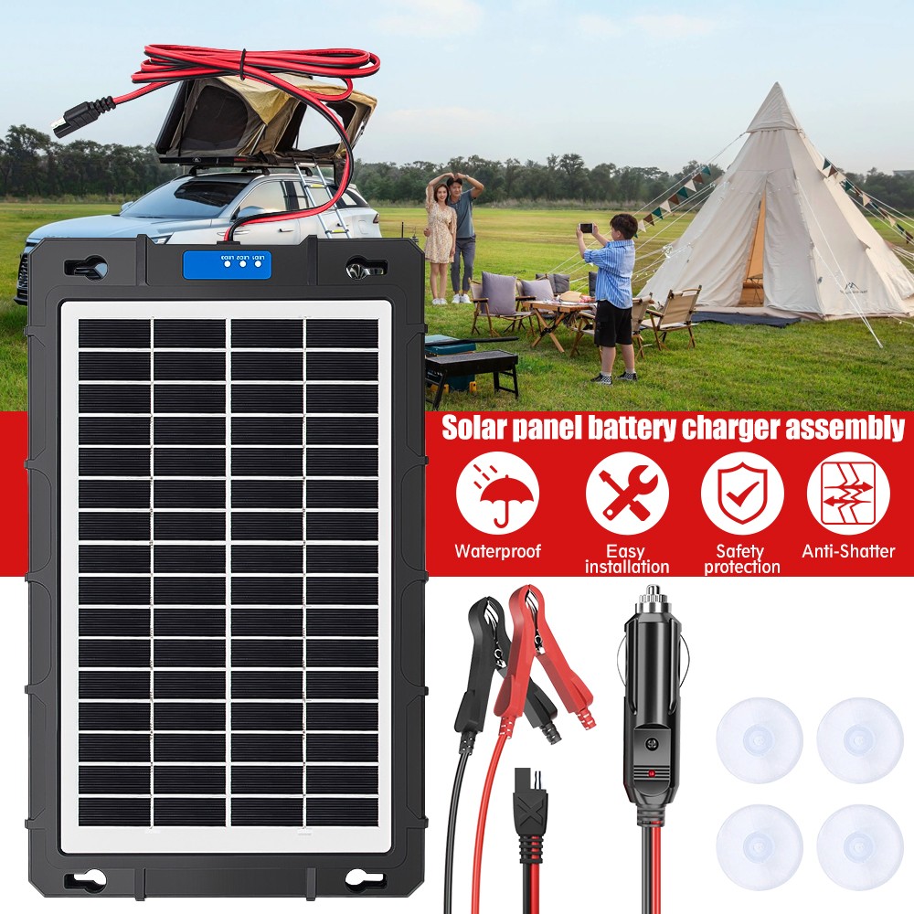 15W Solar Panel Kit Trickle Charger Maintainer Battery Car Camping Waterproof RV