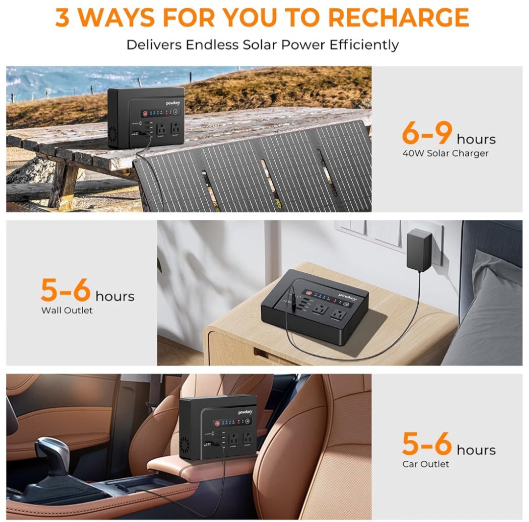 200W Portable Power Station, Powkey 120Wh/33,000mAh Power Bank with AC Outlet