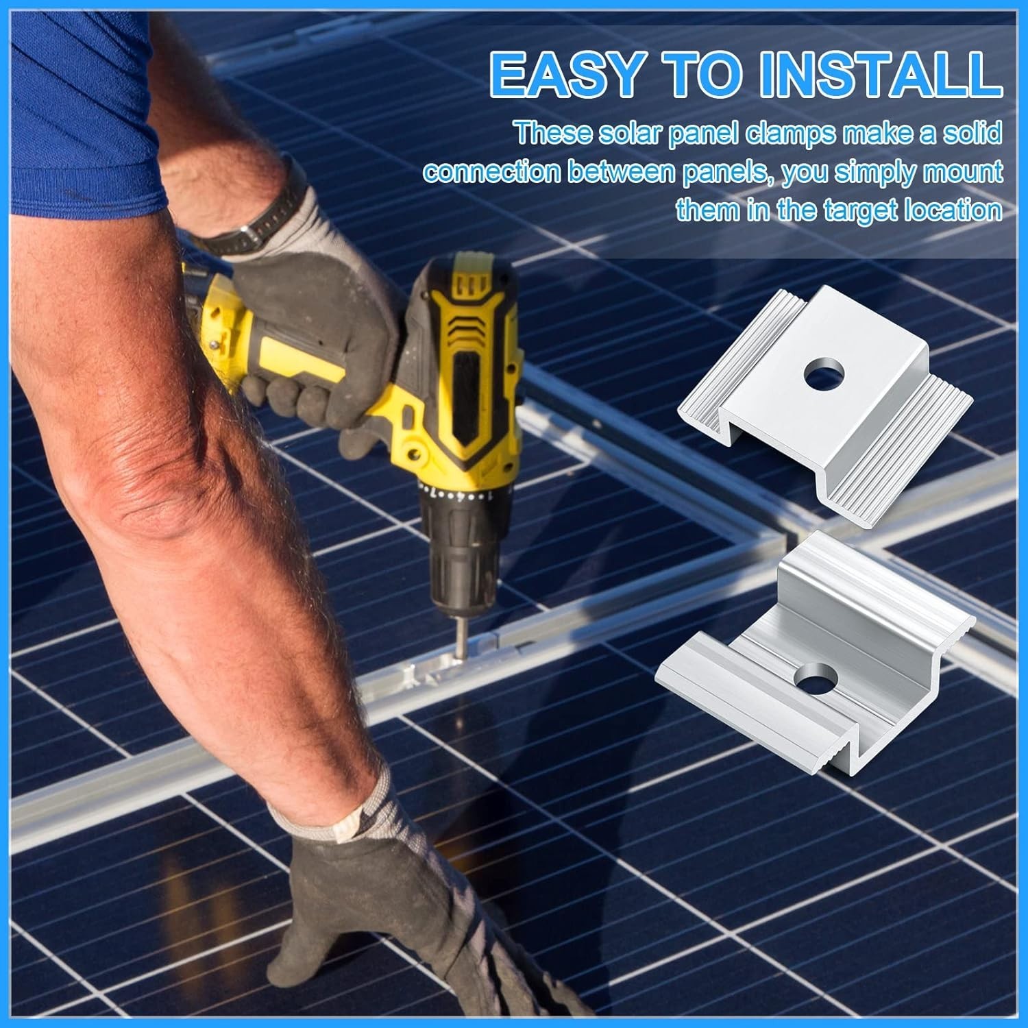 Powder-Coated 12-Pack Solar Panel Mid Clamps – Rust-Resistant Aluminum Brackets