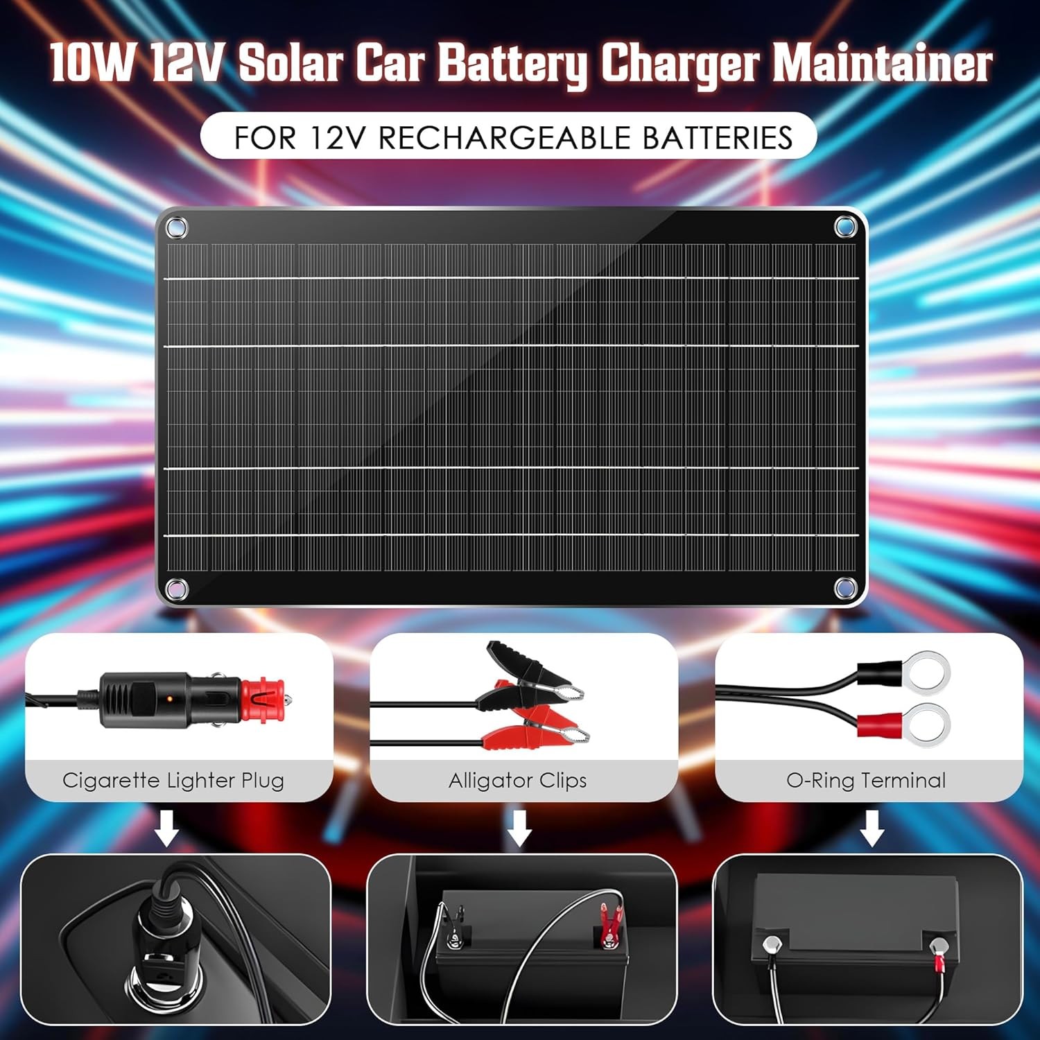 Car RV Boat 12V Battery Maintainer / Trickle Solar Charger-No More Jump Starters