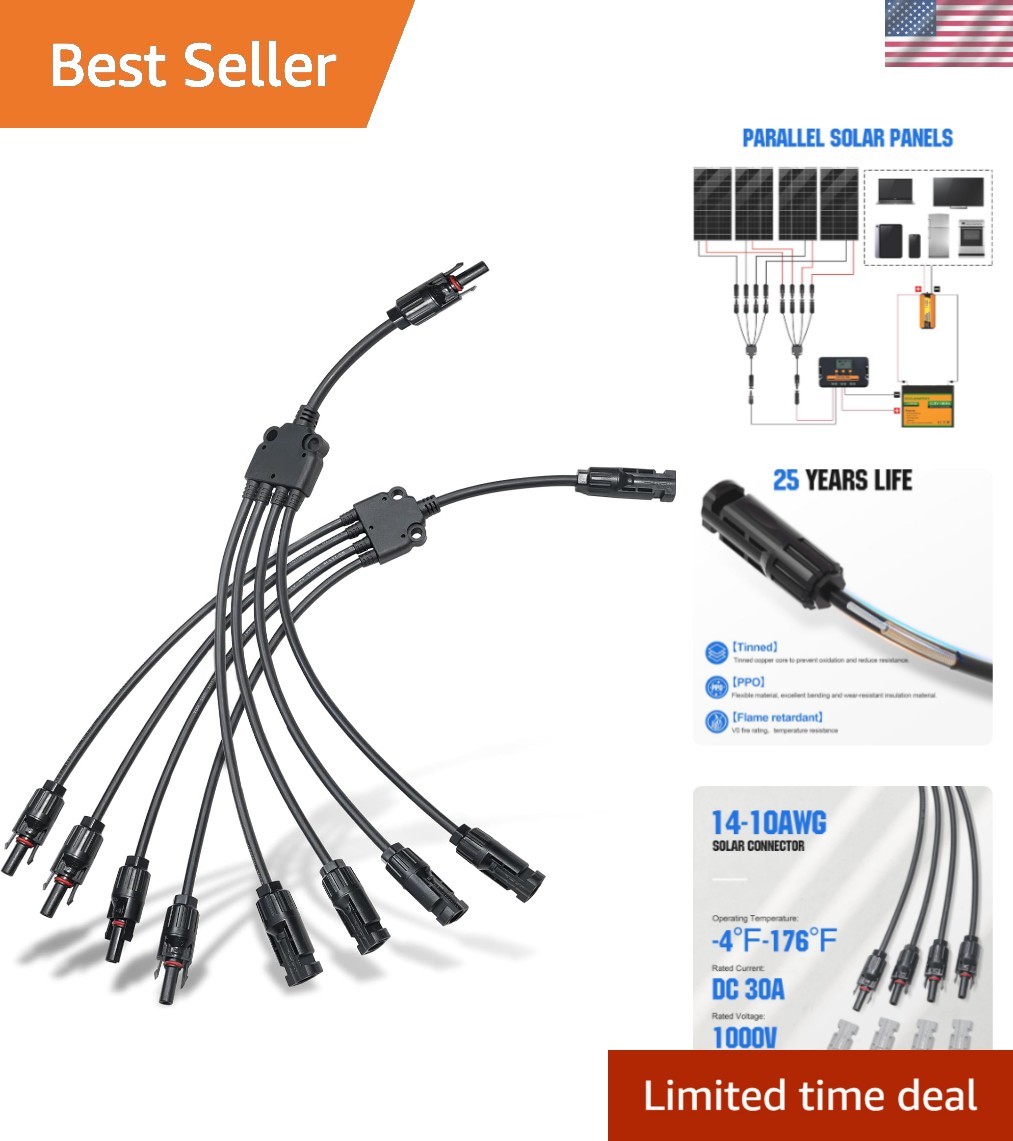 Y Branch Solar Connector Kit – 1 Male to 4 Female Parallel Adapter for Panels