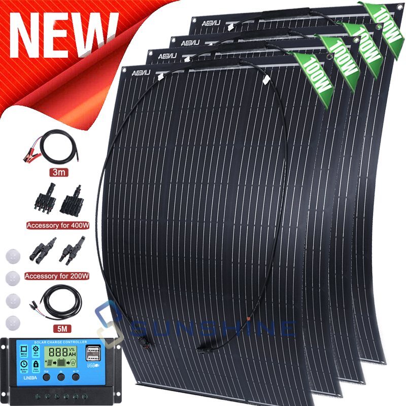 400W Flexible Solar Panel Mono Portable for Power Camping Home RV Battery Charge