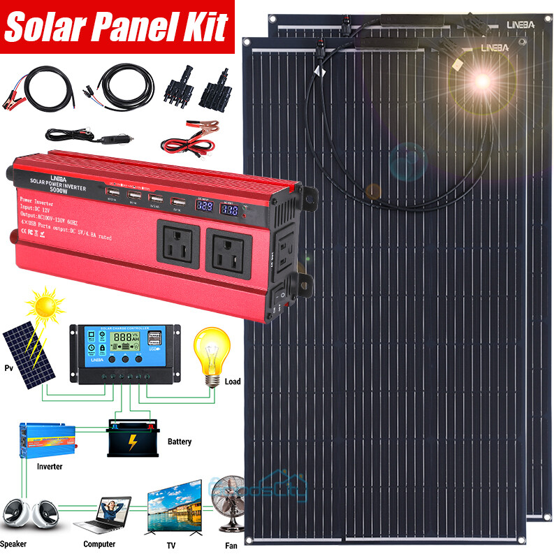 2025 UPGRADE Solar Panel Kit 200W 400W 12V Off Grid RV Camper Home & Inverter