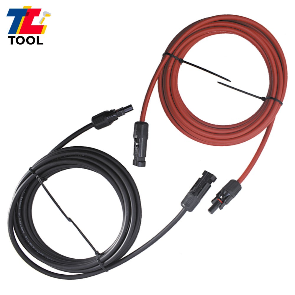 1Pair Black + Red 10AWG 15ft Solar Panel Extension Cable Wire Connector
