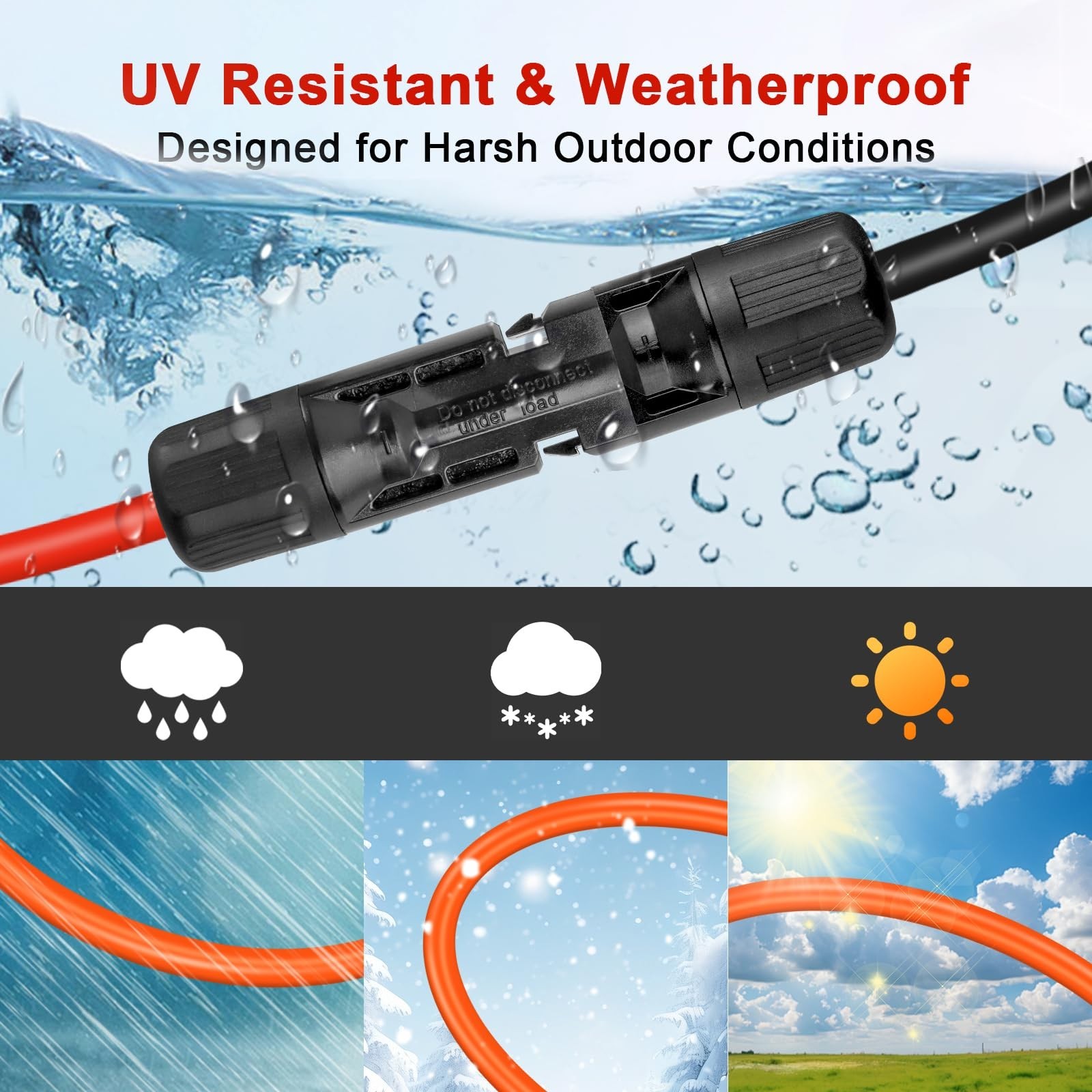 20FT Solar Extension Cable, 14AWG Tinned Copper, Heavy Duty Outdoor Power Cord f