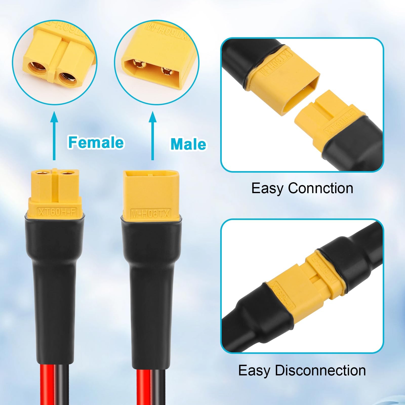 10AWG 2FT 2PCS XT60 Extension Cable 2 3 5 10 15 20 25 30 35 40 50 75 100FT XT…