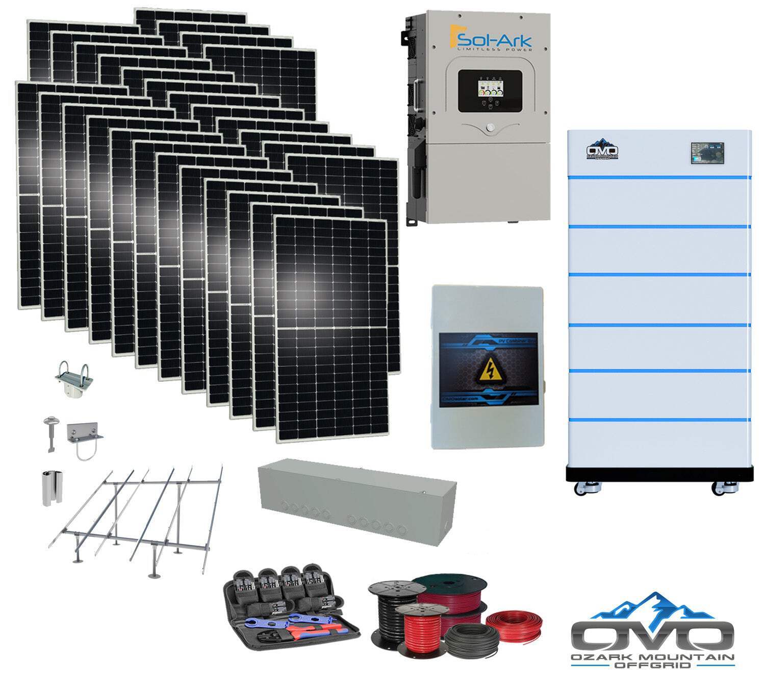 15KW Complete Offgrid Solar Kit – 15K Sol-Ark Inverter + 30.72KW OMO Stack Lithi