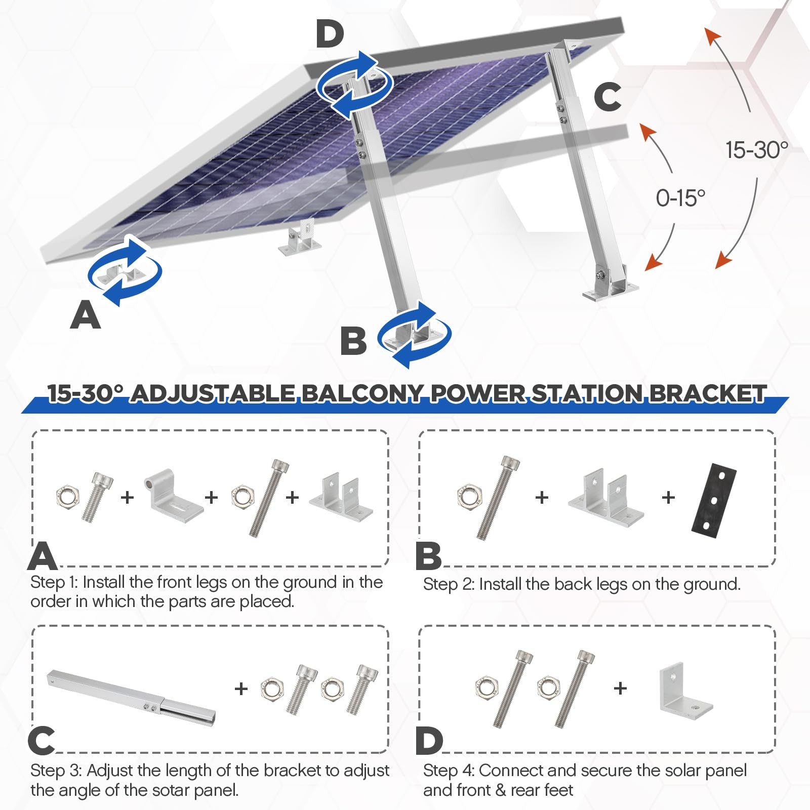 Zonon 4 Pcs Adjustable Solar Panel Tilt Mount Brackets