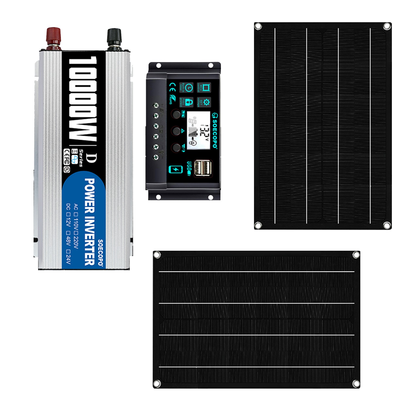 10000W Solar Power System Kit 12Vto110V/220V+2pcs Solar Panels+ 100A Controller