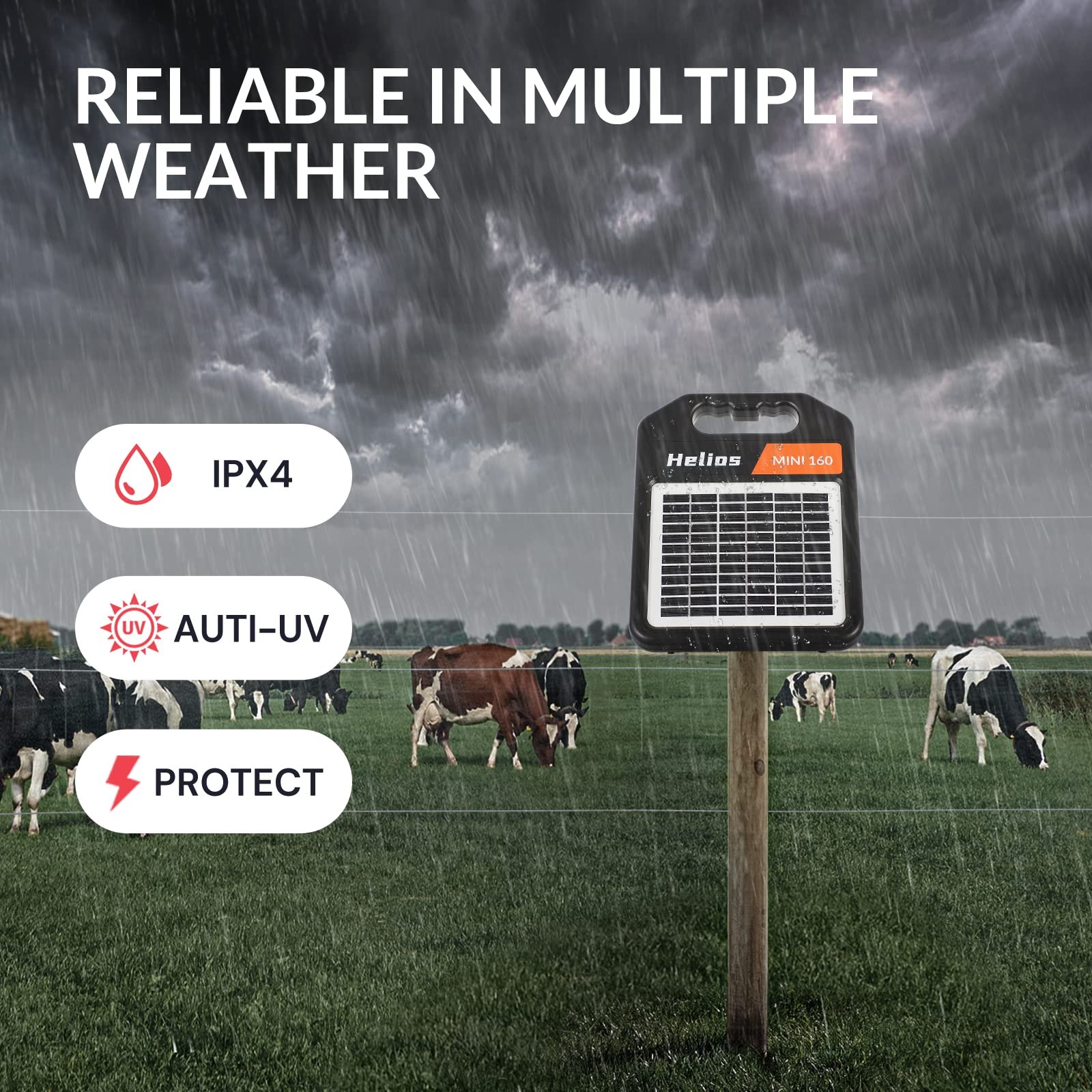 10 Miles Solar Electric Fence Charger with Day/Night Mode 0.16J Portable Solar