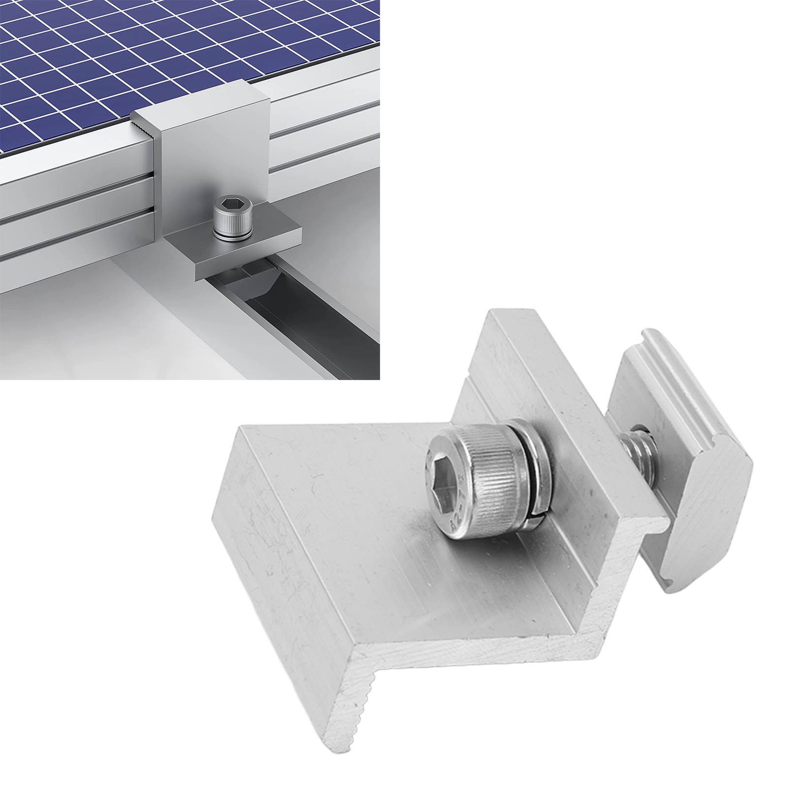 10x Solar Mount Z Bracket Pressing Block PV Panel Rail End Grounding Clamps 40mm