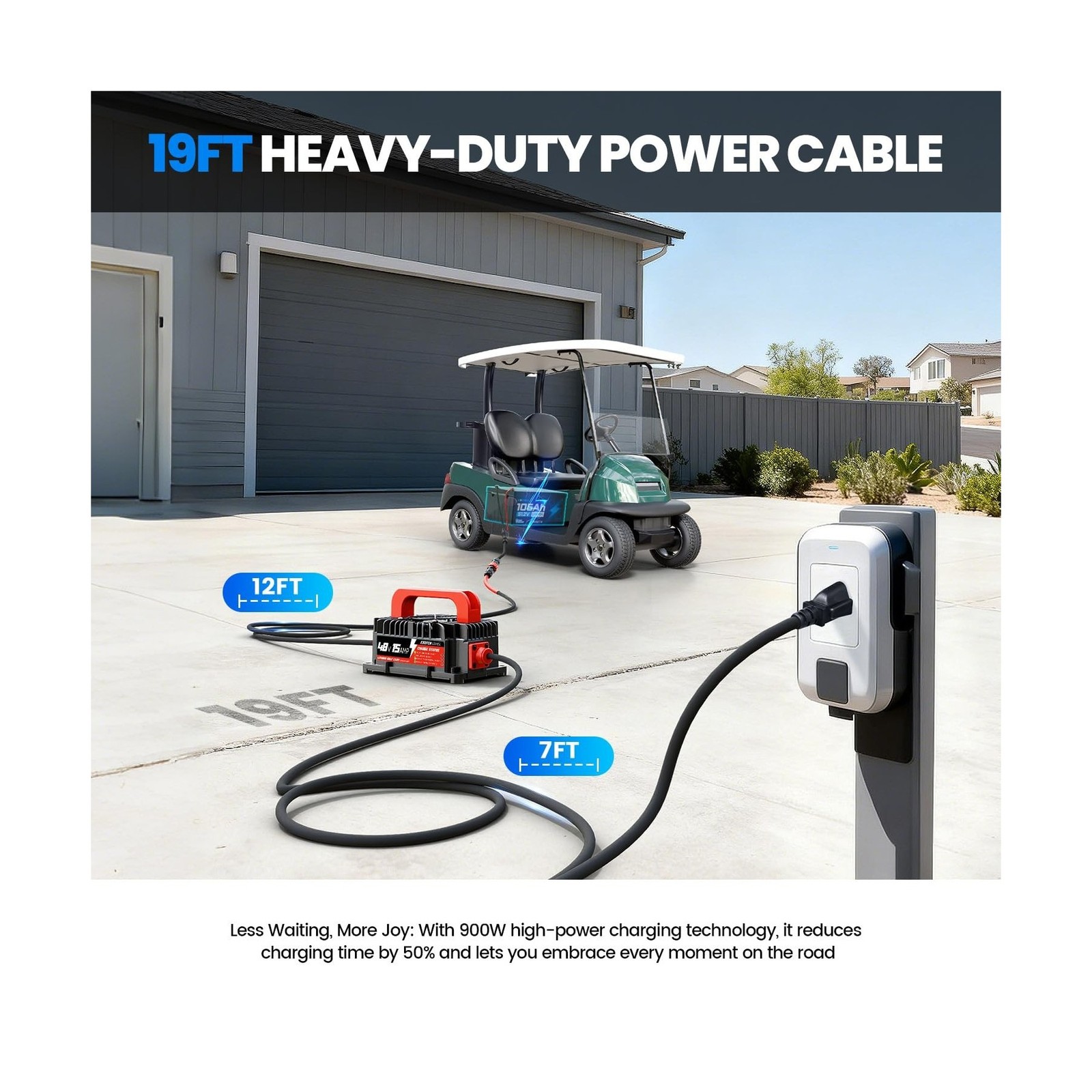 48V 15A Golf Cart Battery Charger for 48V Lithium Battery IP67 Waterproof AC-…