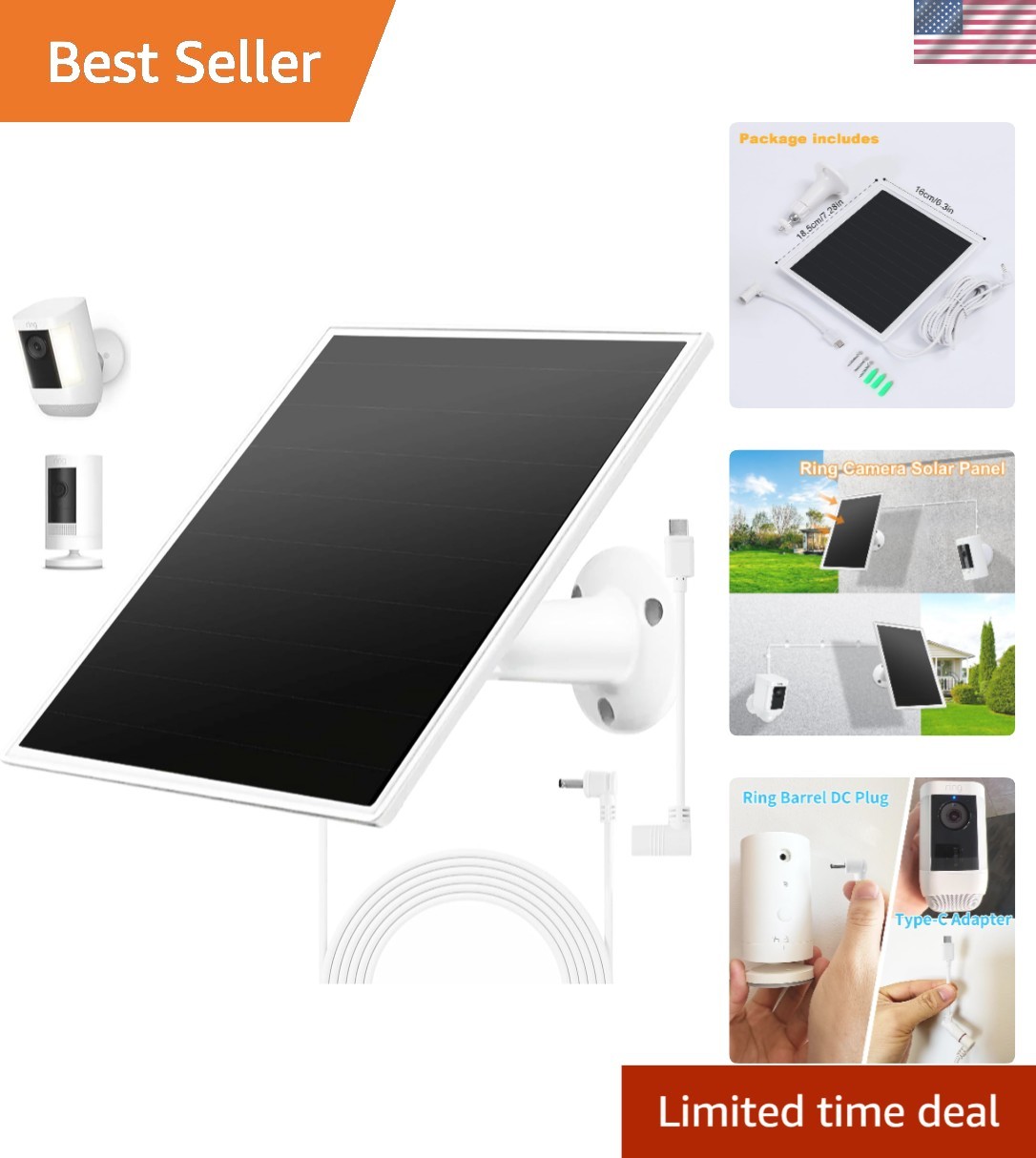 Reliable Solar Charger for Ring Spotlight/Stick Up Cam – Weatherproof Efficiency