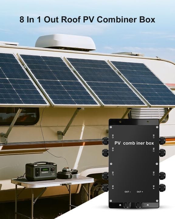 Weatherproof Solar Panel Combiner Box, 8-in-1 Connection for RV & Off-Grid Syste