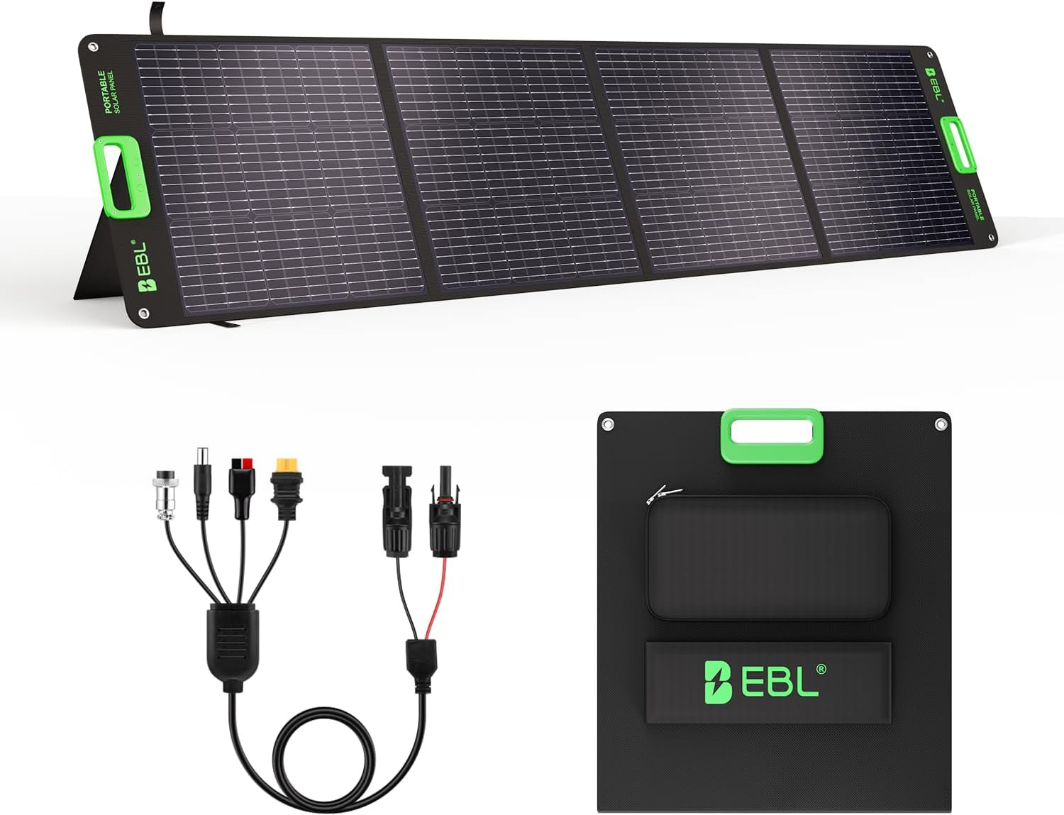 200W Portable Solar Panel for Power Station, Foldable Solar Charger W/ 4 Kicksta