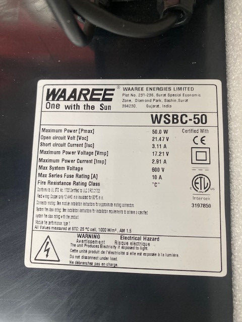 Waaree Ceyone Solar Kit, 50W, Rooftop Box, W/ Mounting Kit & Controller, New