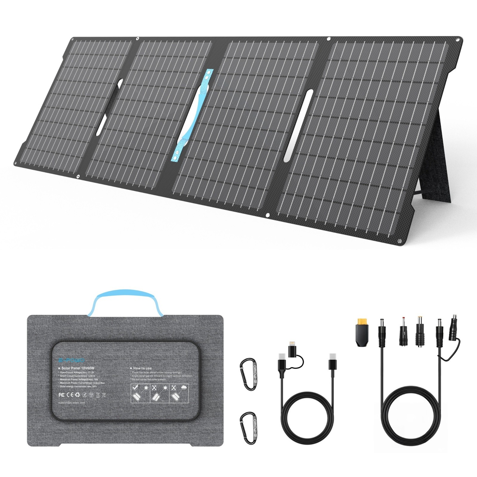 E-POWO 60W Portable Solar Panel for Power Station Foldable Solar Charger Camping