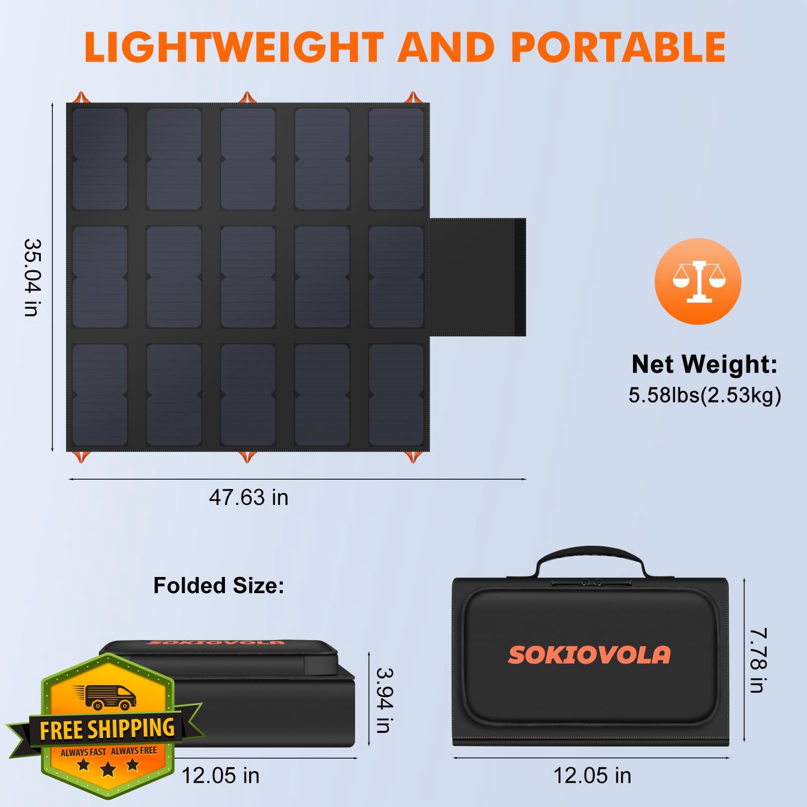 SOKIOVOLA 100W Foldable Solar Panel Orange