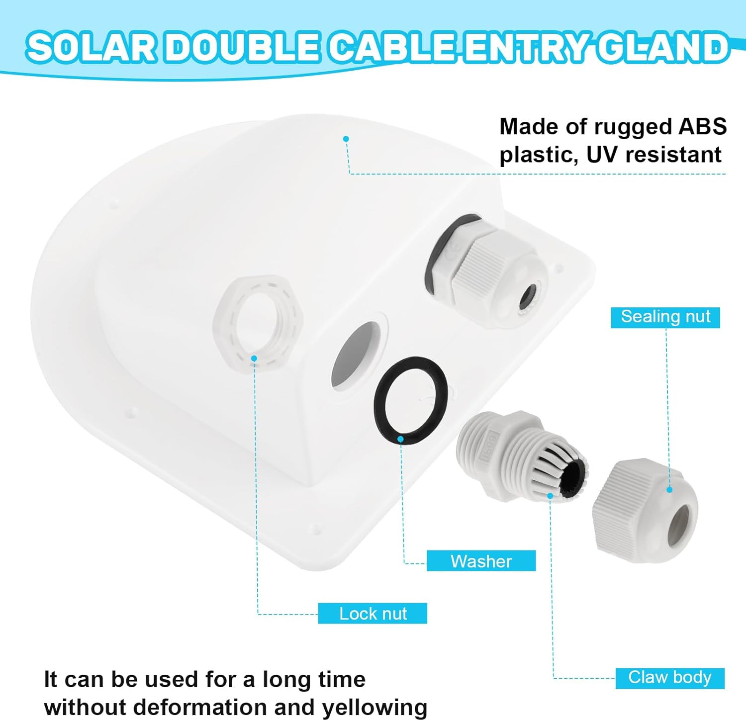 Waterproof ABS Solar Dual Cable Introduction Gland Box, Suitable for Double Cabl