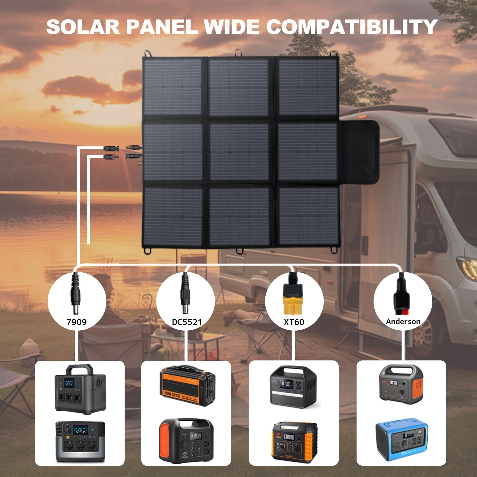200W Portable Solar Panel, 24V Foldable Blanket Solar Panel IP64 P-PERC, Upgr…