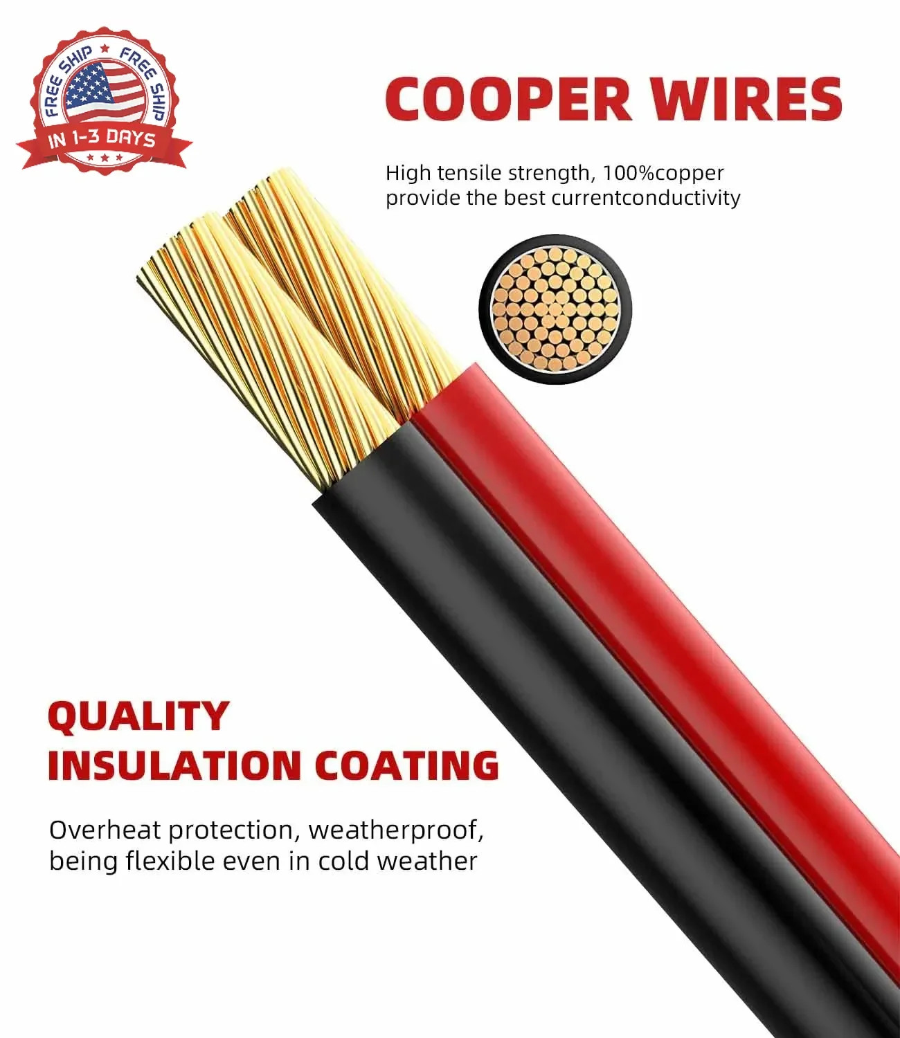 BERLAT Solar Extension Cable – 10AWG, 30cm with 2 SAE Polarity Reverse Adapters
