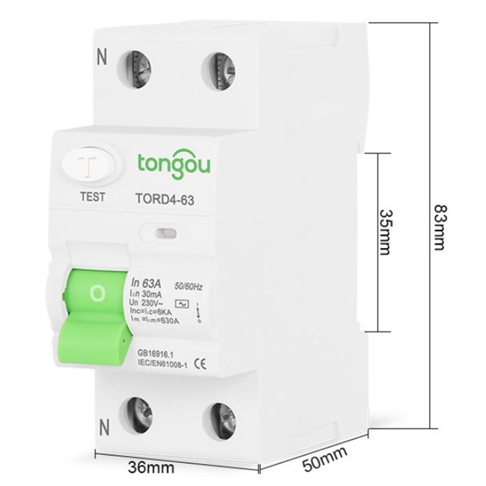 Heavy Duty Type AC Circuit Breaker 2P 63A 30mA for Industrial Power Control