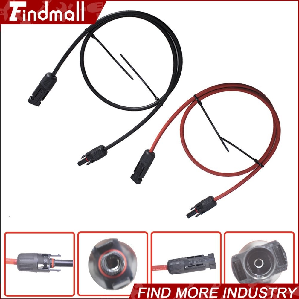 Findmall 1Pair 30FT Wire Connector Black + Red 12AWG Solar Panel Extension Cable