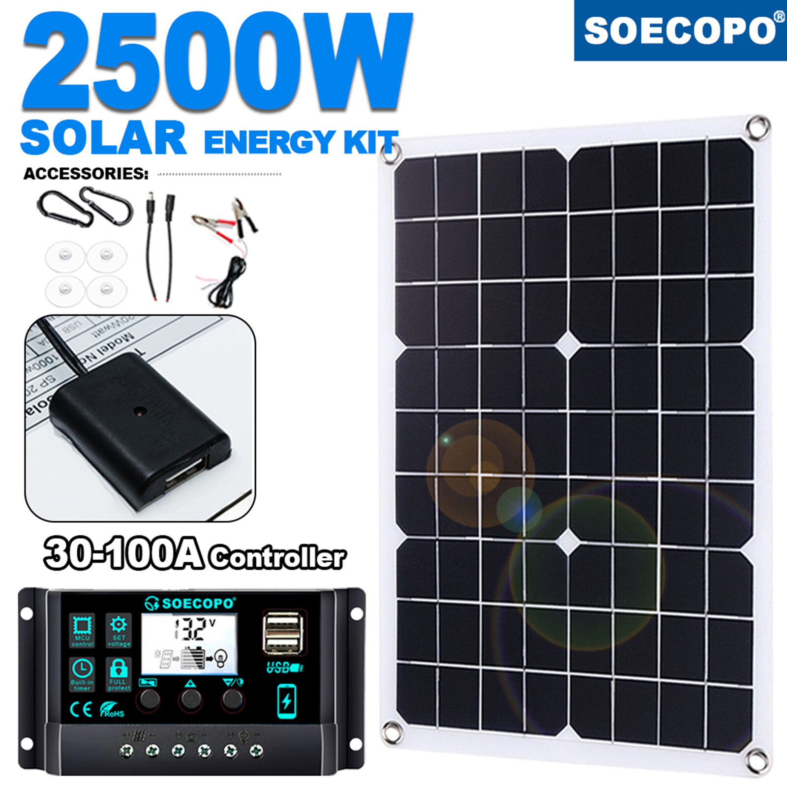 20W-25W Portable Solar Kit High Power Solar Panel with 10A-100A Controller Suit