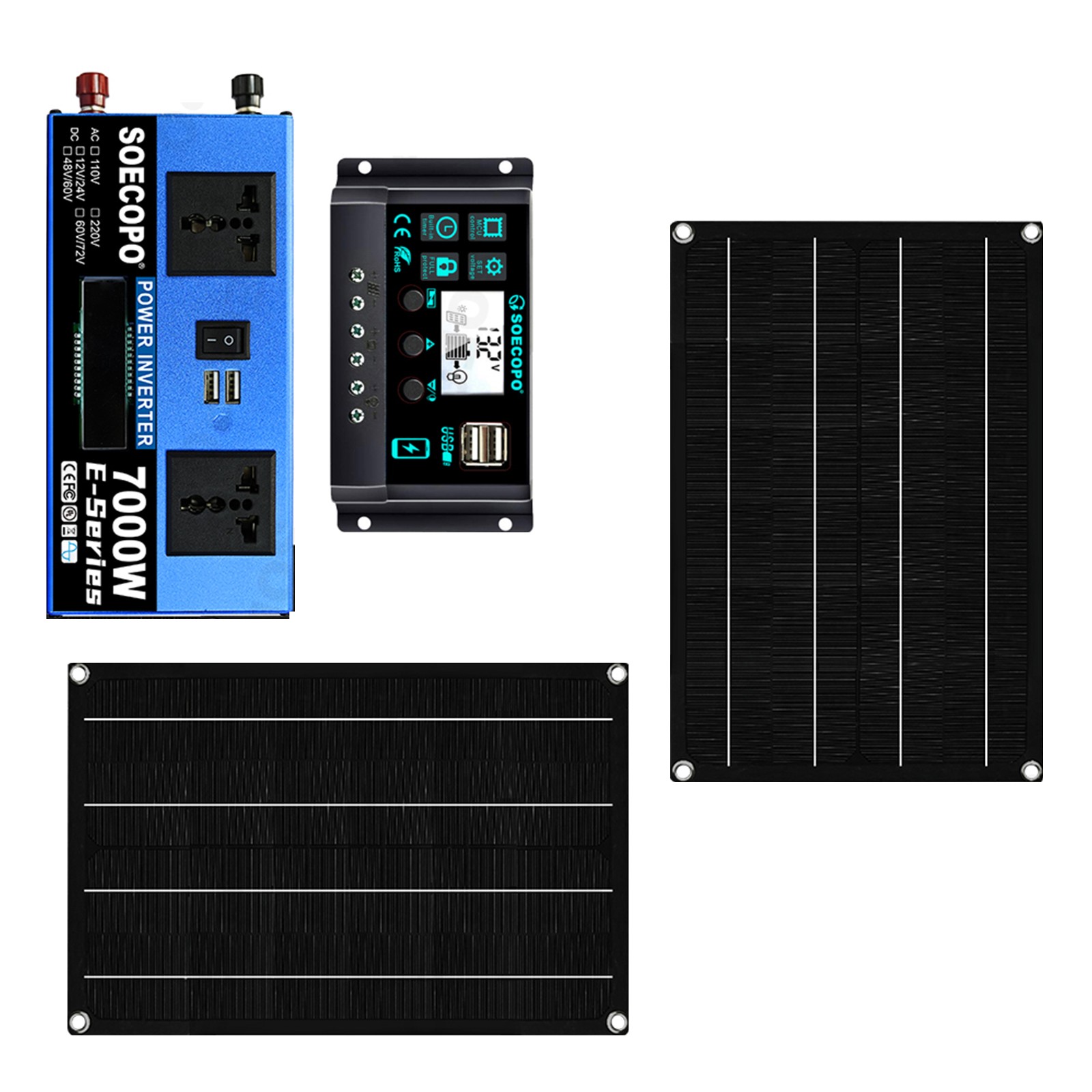 7000W Solar Kit | Sine Wave Inverter+2High-Conversion Solar Panels+100A Charge