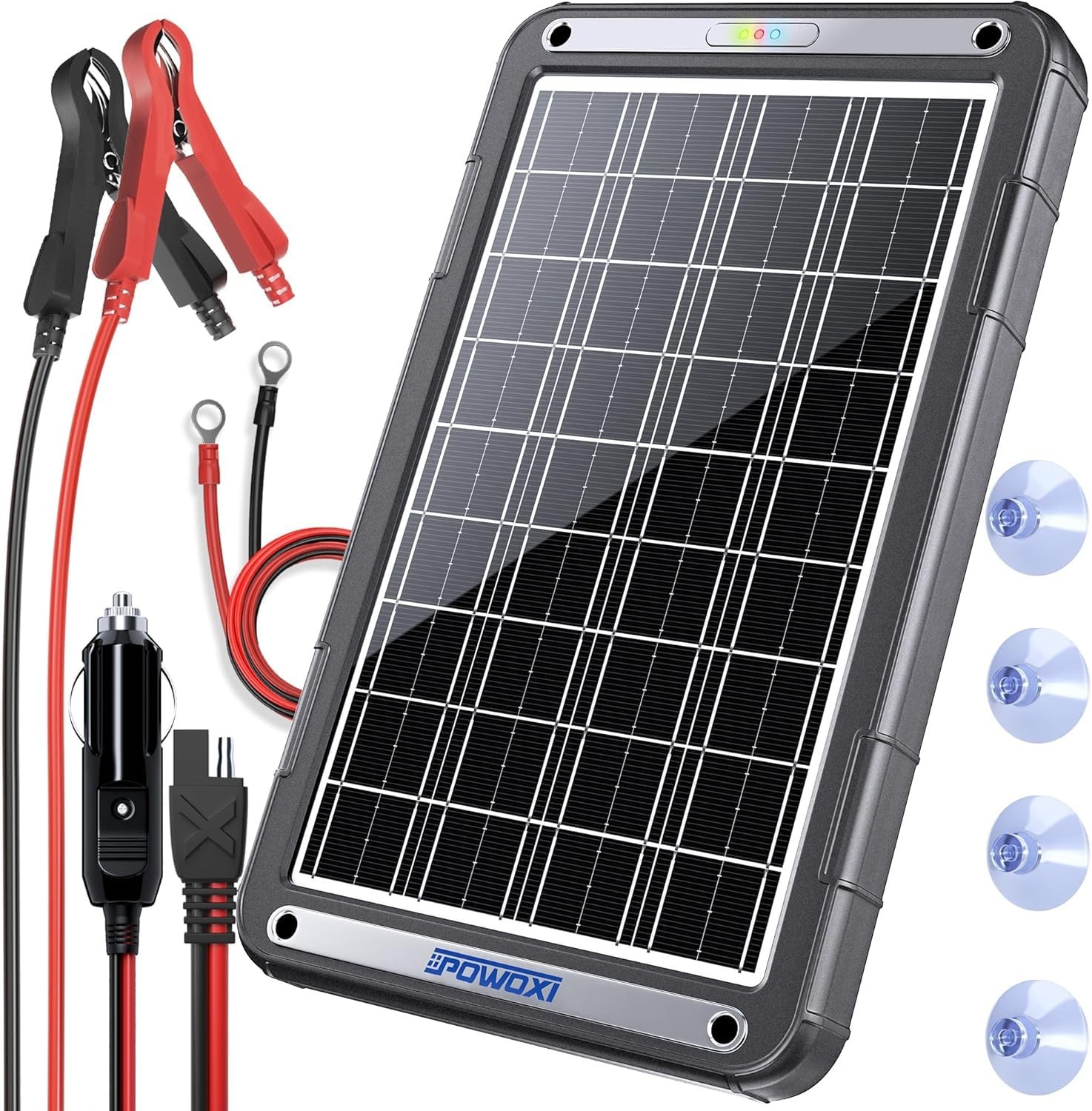 POWOXI 12V Solar Car Battery Charger 15W Solar Trickle Charger Maintainer with