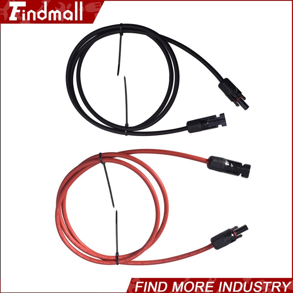 Findmall 1 Pair 5ft 12AWG Black + Red Solar Panel Extension Cable Wire Connector