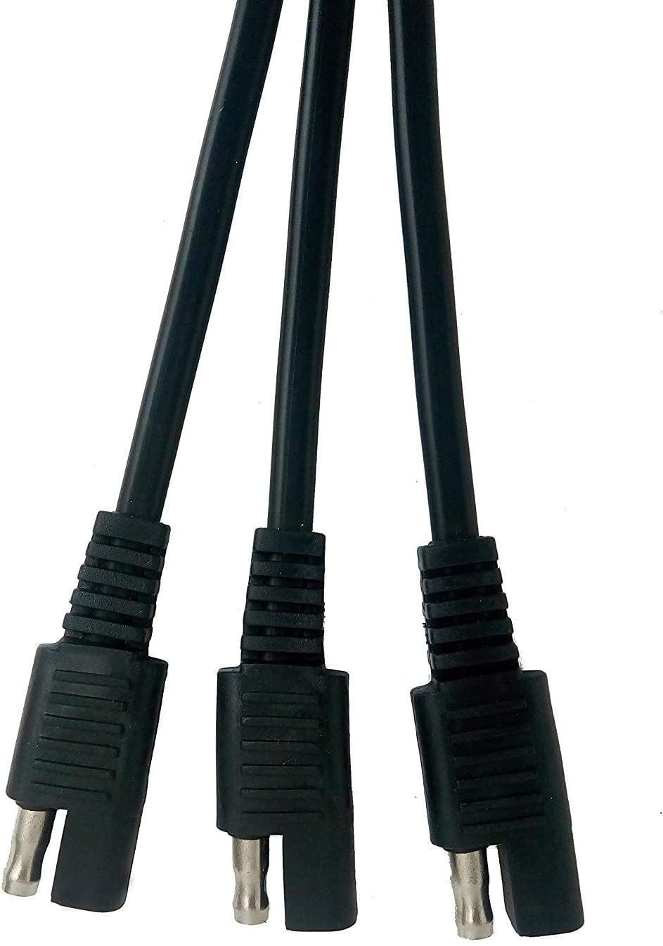Lightweight 3-to-1 SAE Adapter for Powering One 12V Battery from 3 Panels