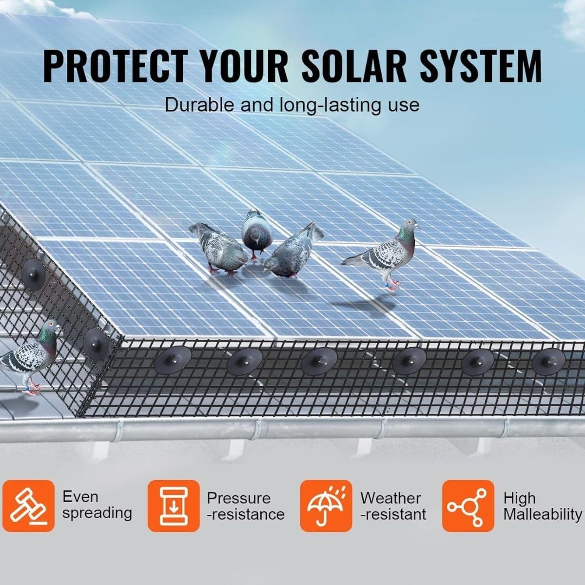 100Ft Black PVC-Coated Solar Panel Bird Guard Mesh Kit for Ultimate Protection
