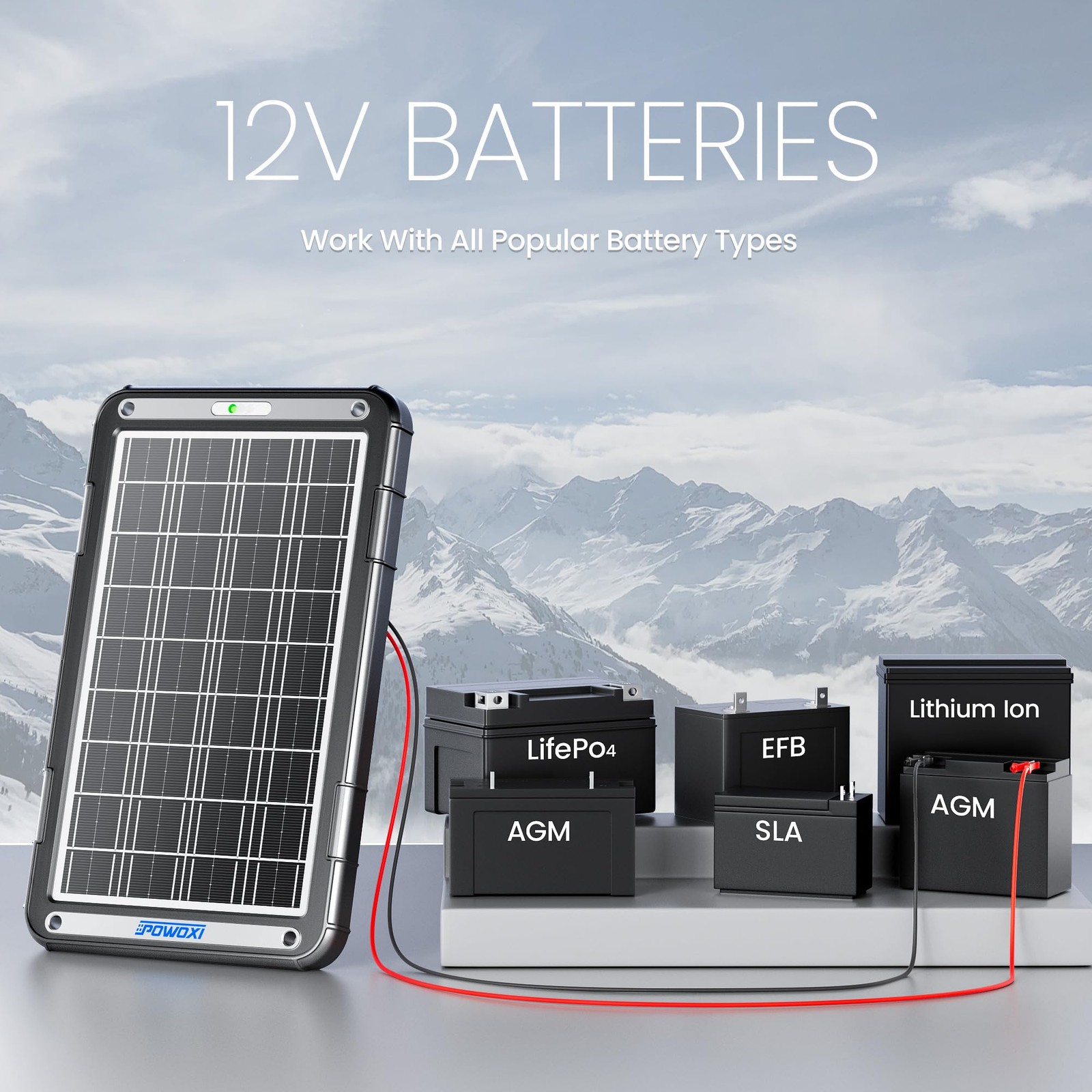 POWOXI 12V Solar Car Battery Charger 15W Solar Trickle Charger Maintainer with
