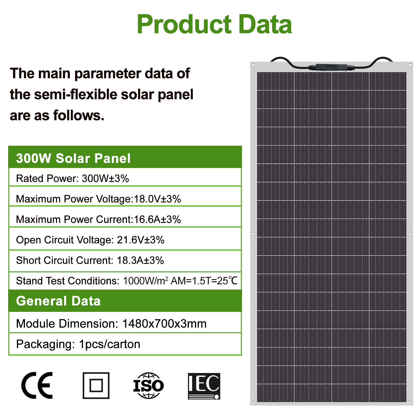 Flexible 300 900 1200 Watt Solar Panel 23% High Efficiency 12V Monocrystalline
