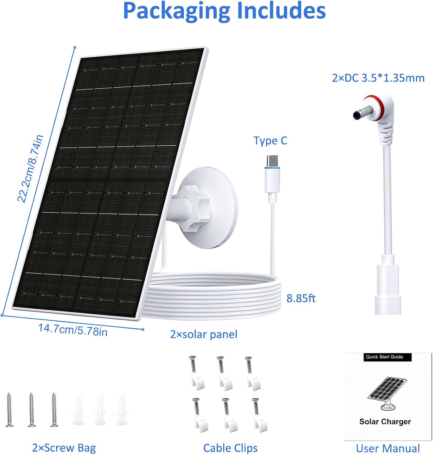 Solar Panel for Ring Camera, 6W Solar Charger Compatible with Ring Stick up & Sp