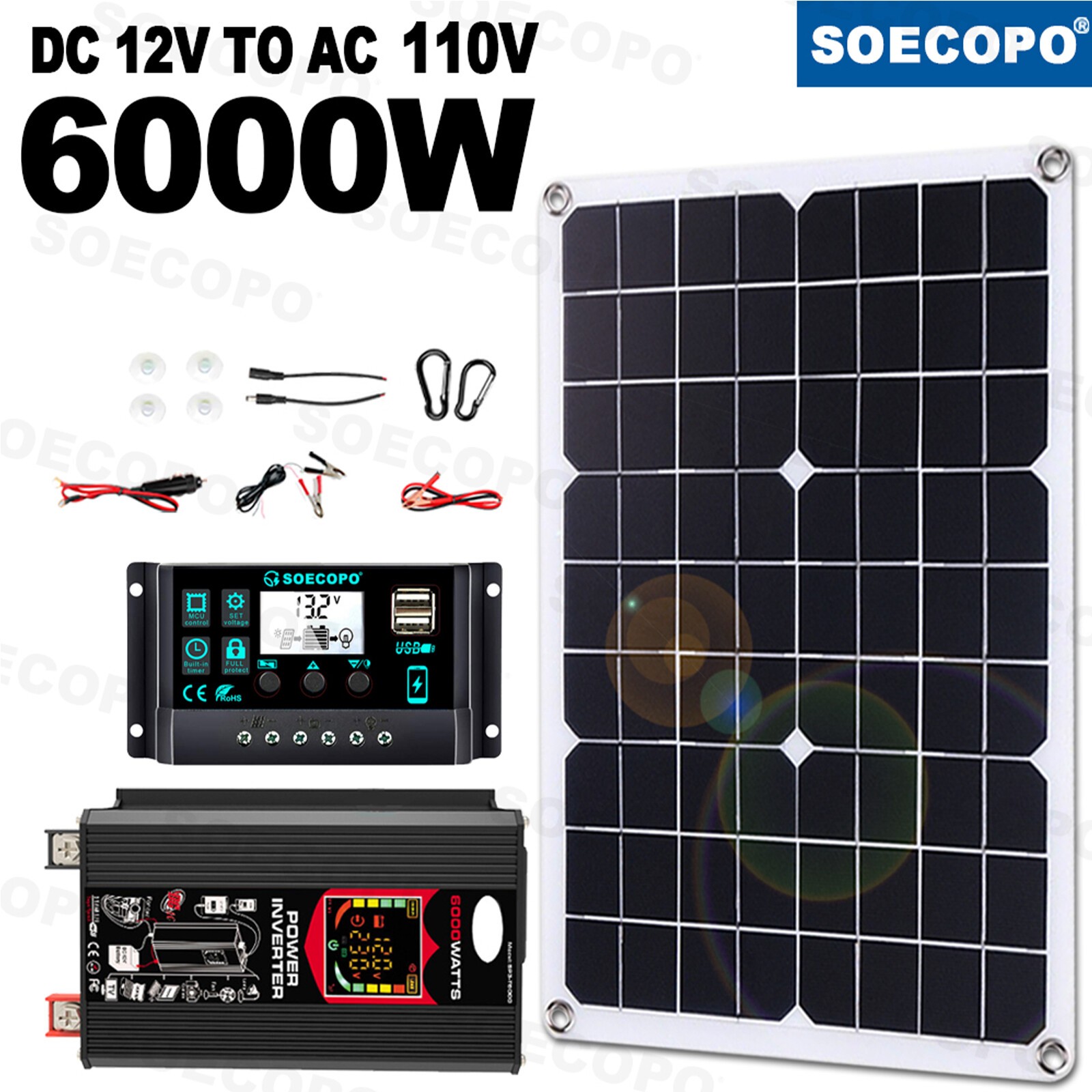 6000W 100A 220V Solar Panel Kit Complete Solar Power Generator Home Grid SysteI6