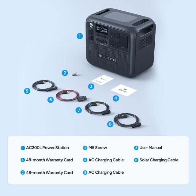 BLUETTI AC200L 2048Wh 2400W Portable Power Station+350W Solar Panel for Backup