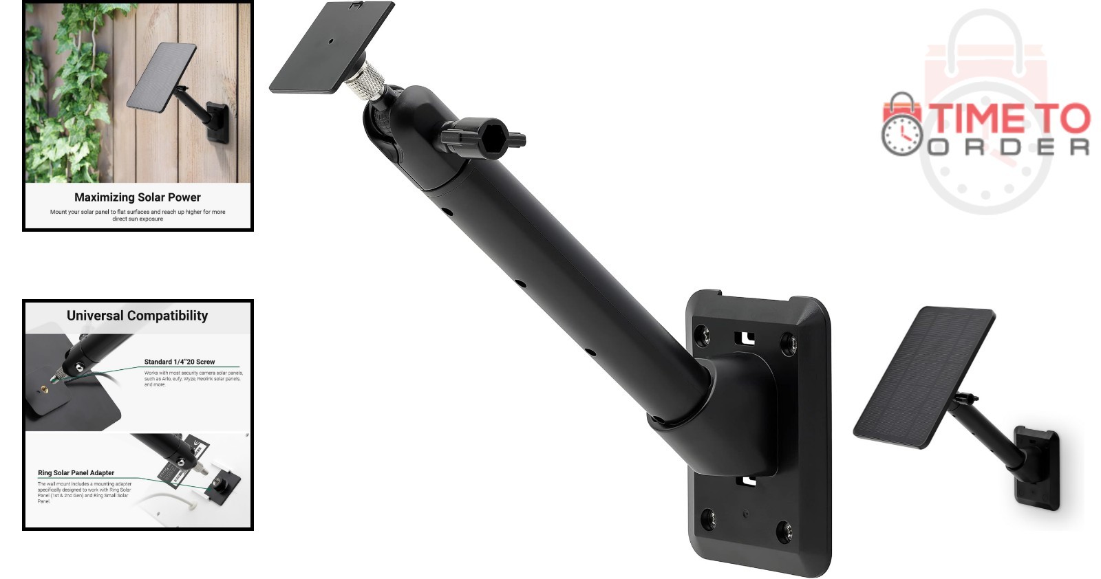Universal Solar Panel Wall Mount Adjustable Extended Arm for Security Cameras