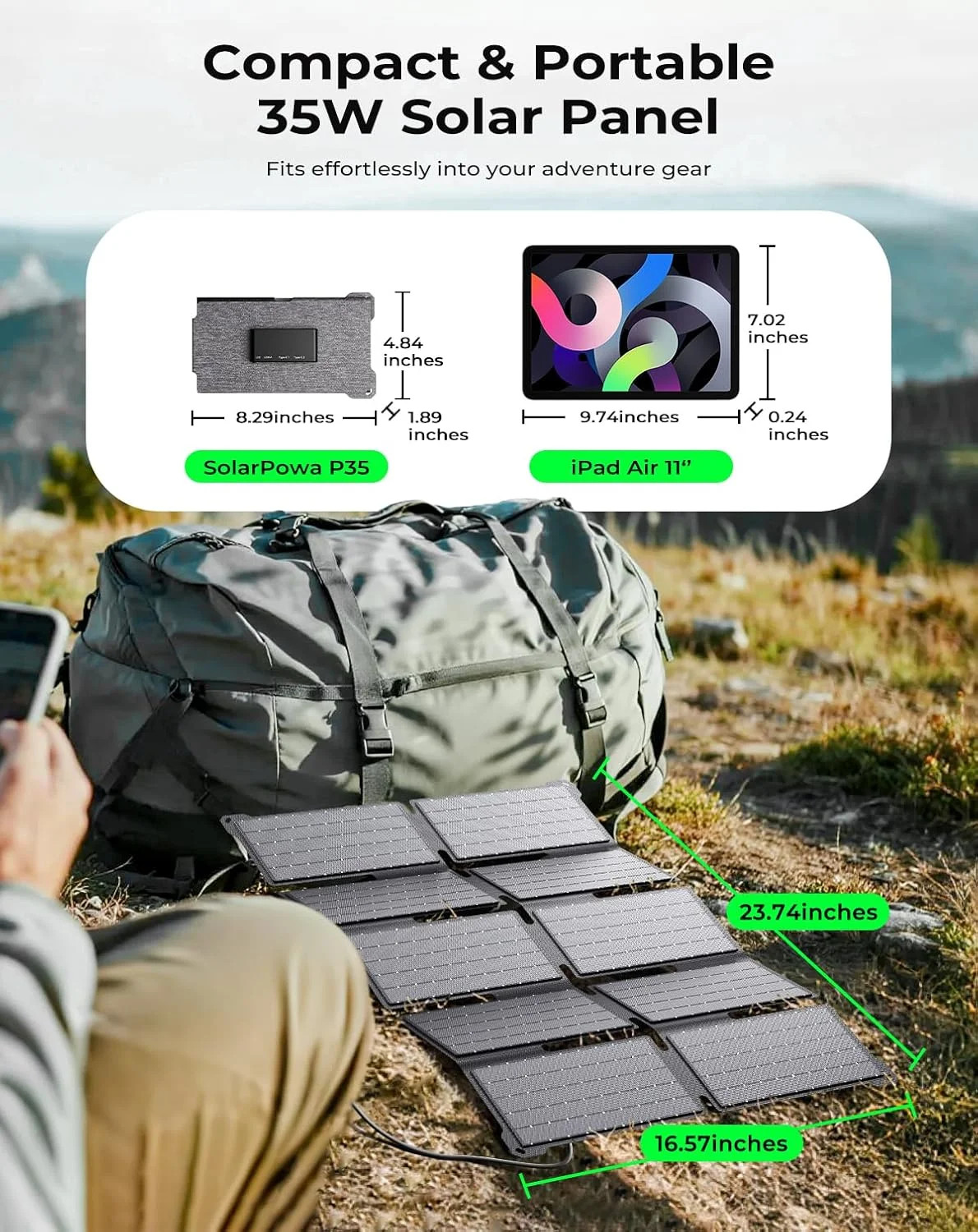 BigBlue Portable 35W Solar Panel Charger with Fast Charging USB-A and PD 25W USB