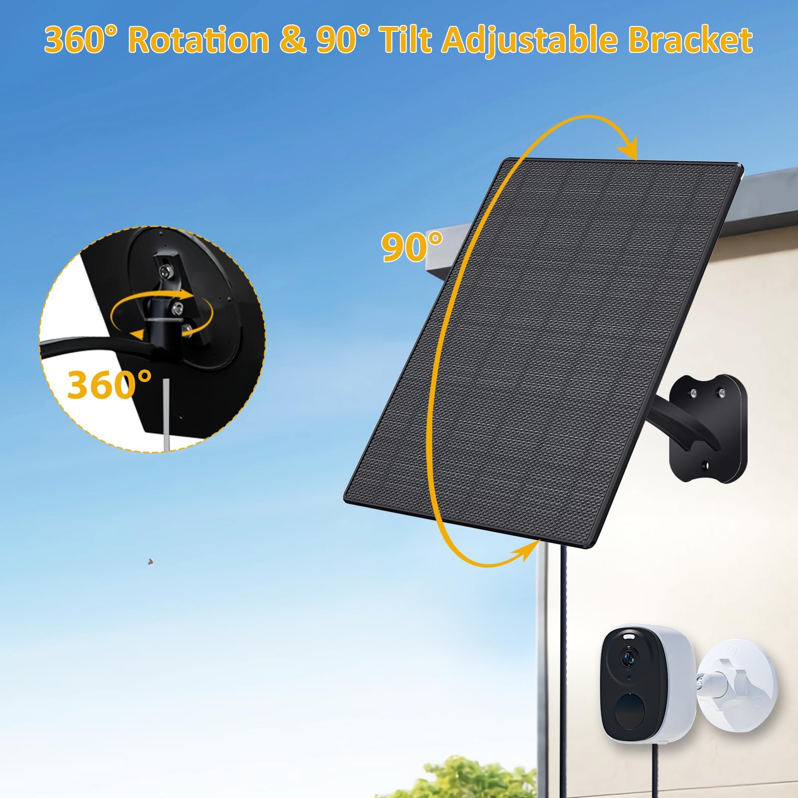 10W Solar Panel for Cameras, 5V Solar Charger with USB-C/Micro USB/DC 5.5×2.1…