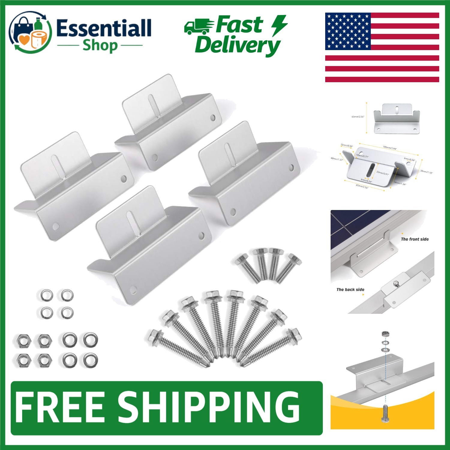 Set of 4 Lightweight Aluminum Z-Brackets for 50W-300W Solar Panels
