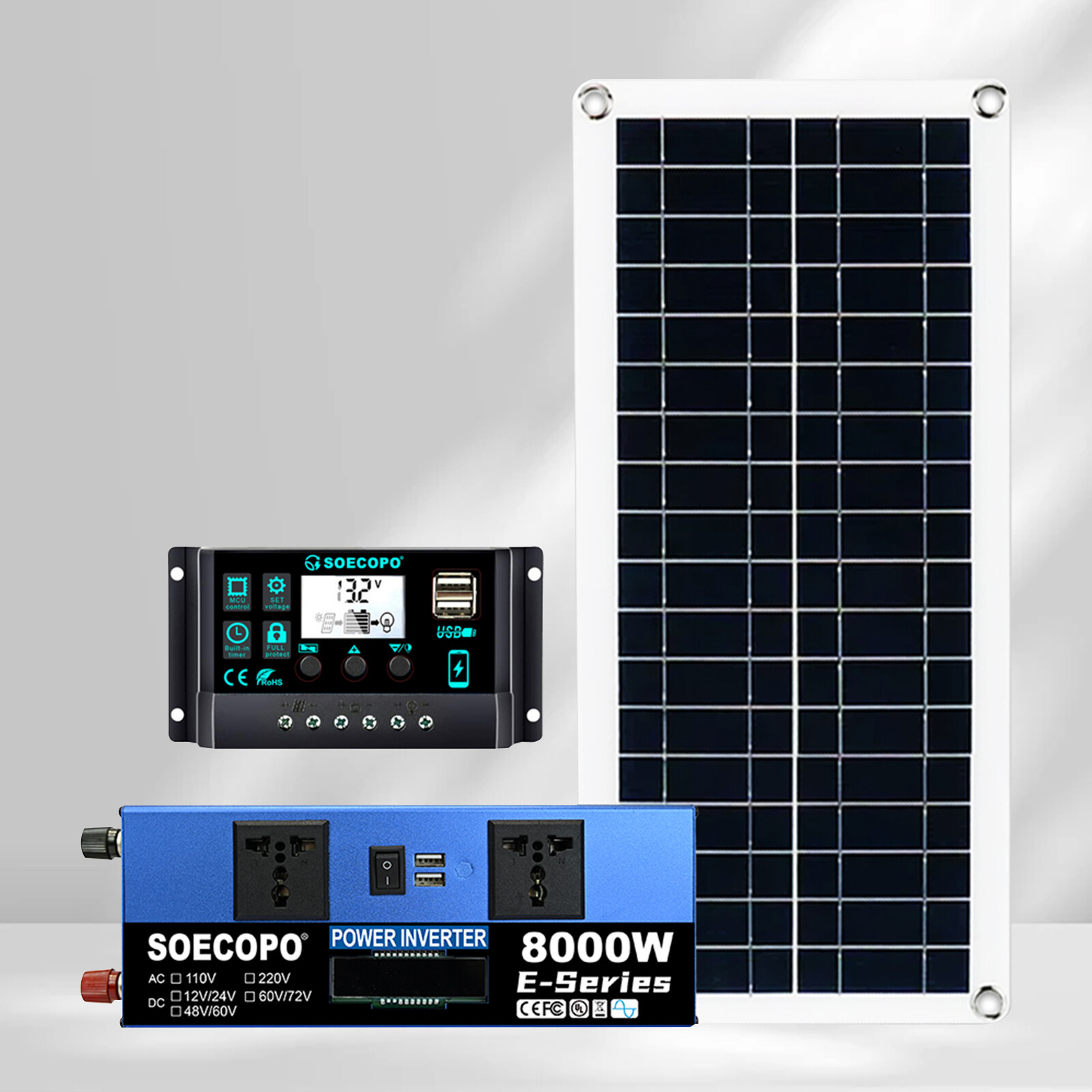 8000W Complete Solar Panel Kit Solar Power Generator 100A Home 110V/220V Syste