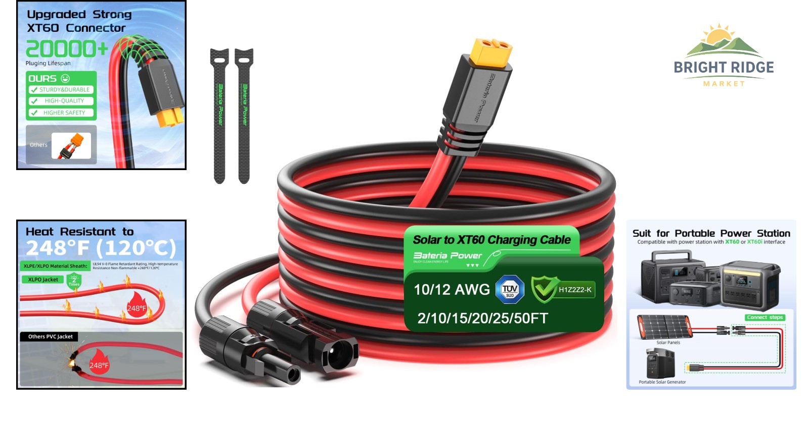 Long-Lasting 10FT XT60 Solar Cable, Perfect for Outdoor Charging Applications