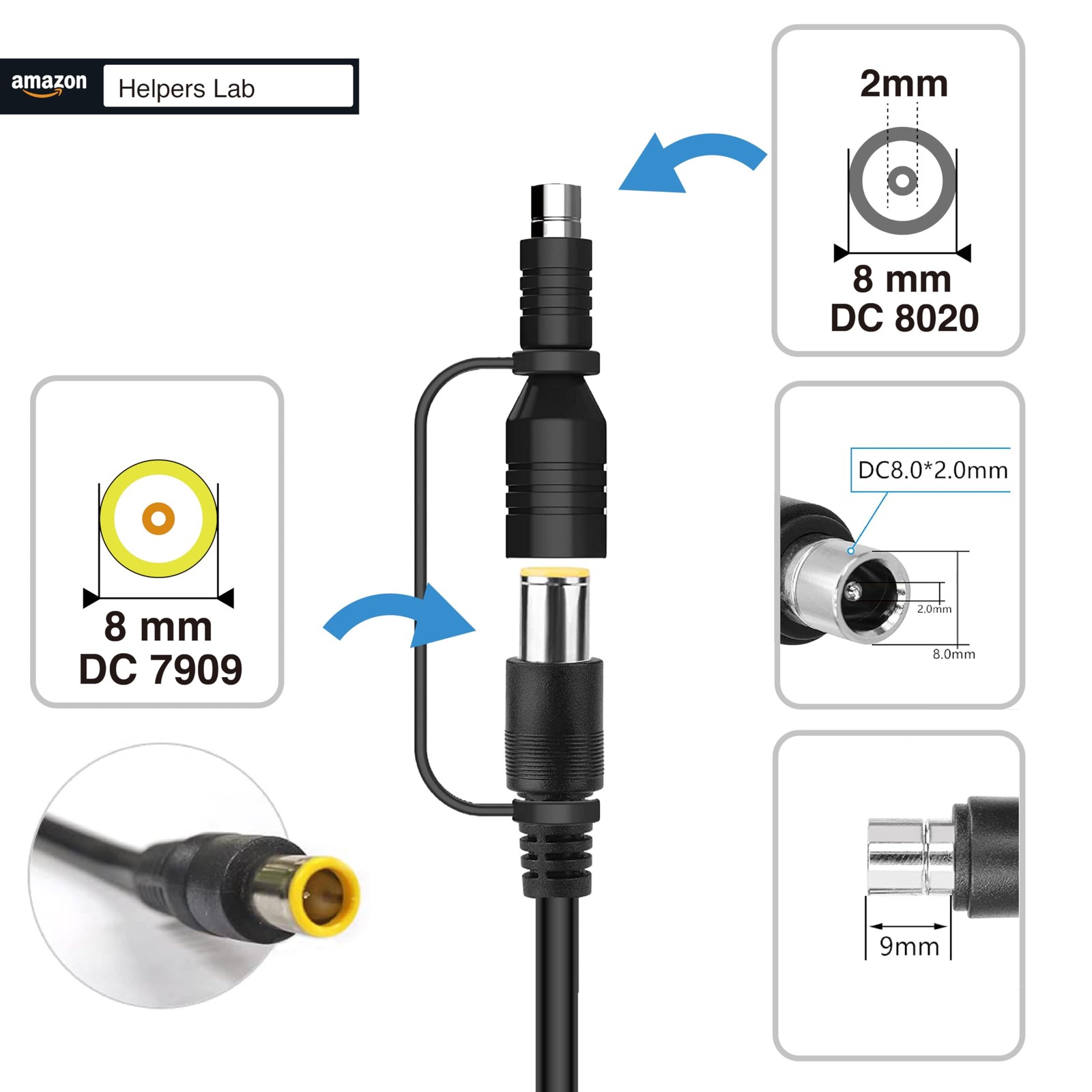 8Mm DC7909 Connector to DC8020 Adapter for Solar Panel RV Portable Power Station