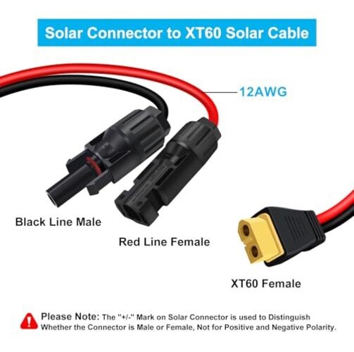 12AWG XT60 Solar Cable – 3.31mm2 – 3 m/10 ft Extension
