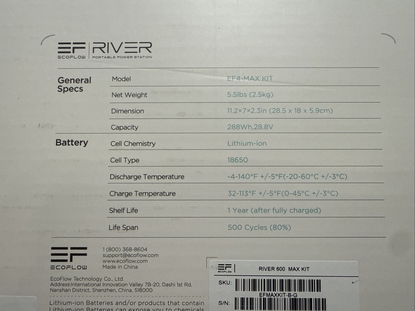 EcoFlow River 600 Portable Power Station EXTRA BATTERY EF4-MAX KIT *SEALED*