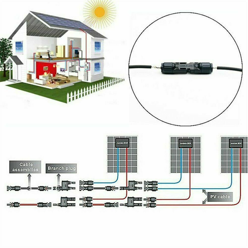 10 Pairs of Solar Panel Cable Connectors Set with M/F Waterproof Adapters