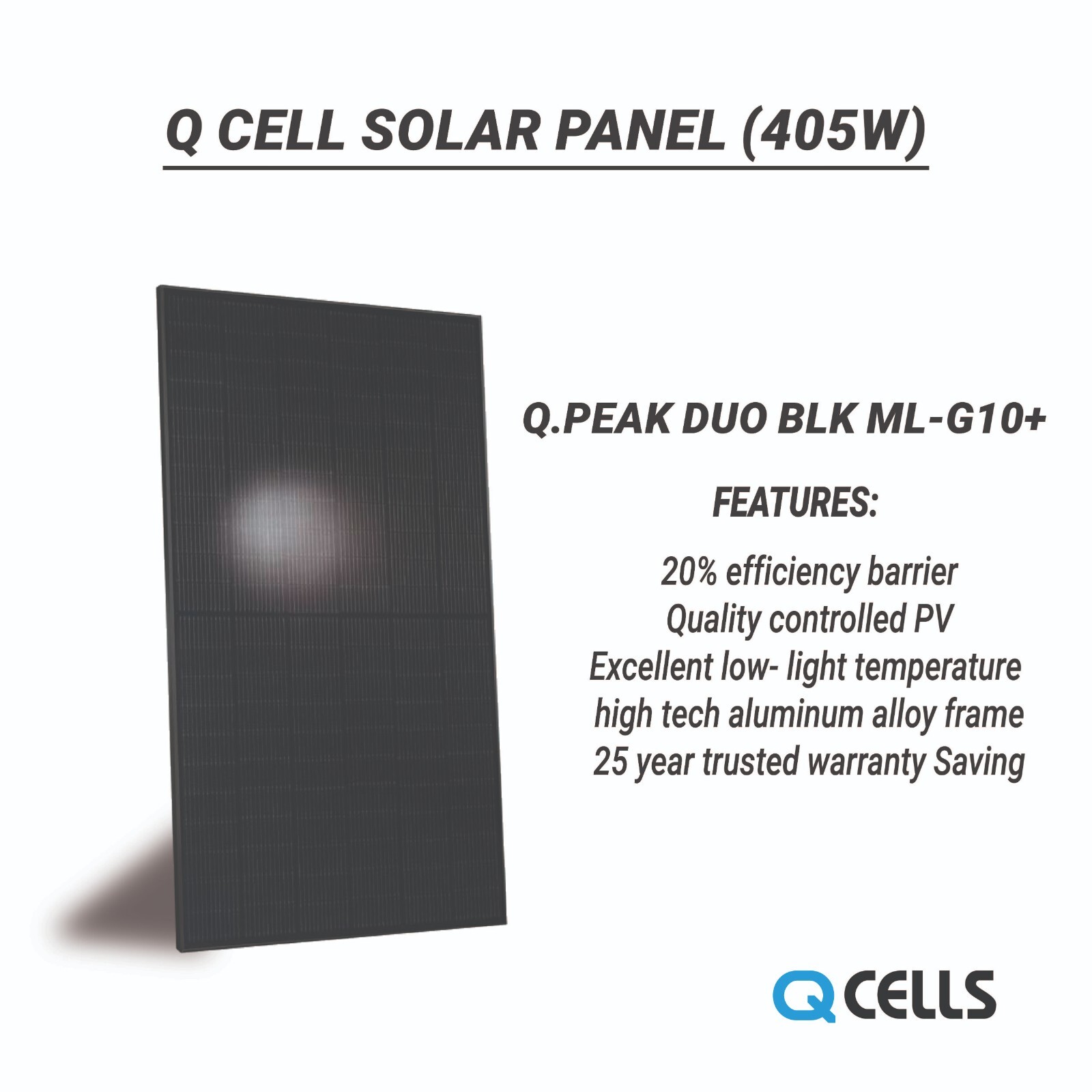 Q.PEAK DUO BLK ML G10+ 405W Solar Panel, High Performance, Energy Efficient