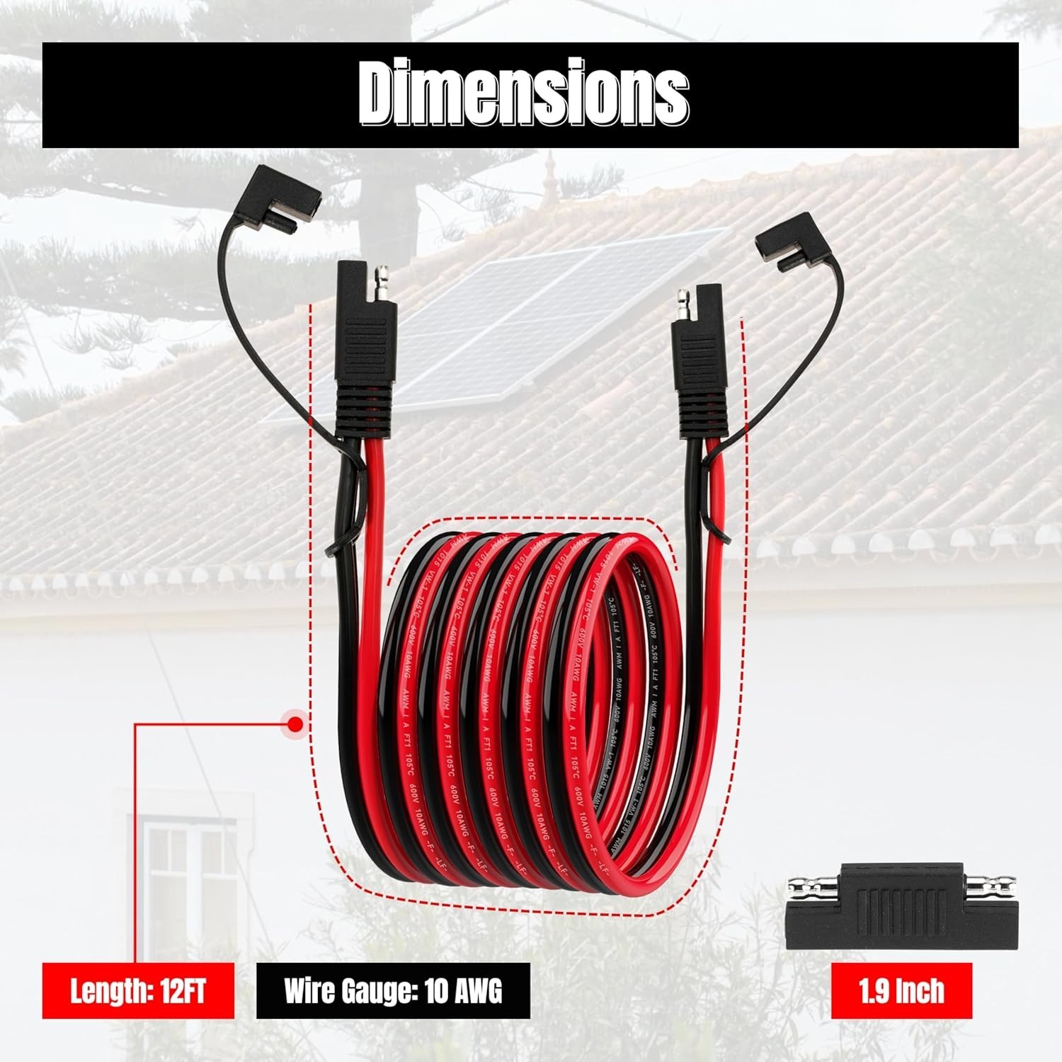 12FT 10AWG SAE Extension Cable,10 Gauge SAE Connector Cable for Solar RV